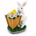 Wooden-Style Easter Bunny and Chick Figurine - 7" Spring Planter Decor Easter > Figurines > Bunnies La Vie Bien Wooden-Style Easter Bunny and Chick Figurine - 7" Spring Planter Decor