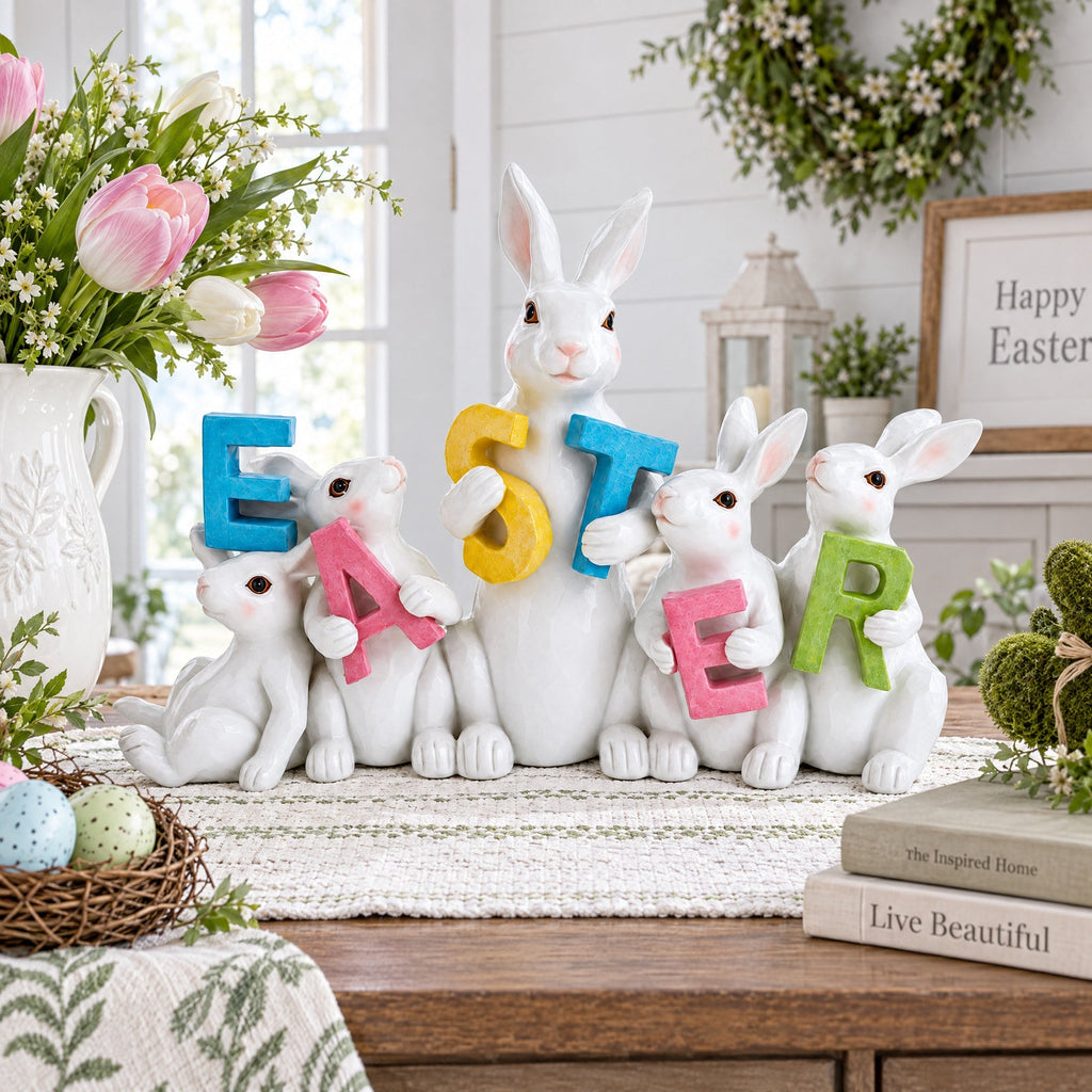 Wooden-Style Easter Bunny Figurine - 8.7" Tall Spring Letter Mantel Decor Easter > Figurines > Bunnies La Vie Bien Wooden-Style Easter Bunny Figurine - 8.7" Tall Spring Letter Mantel Decor