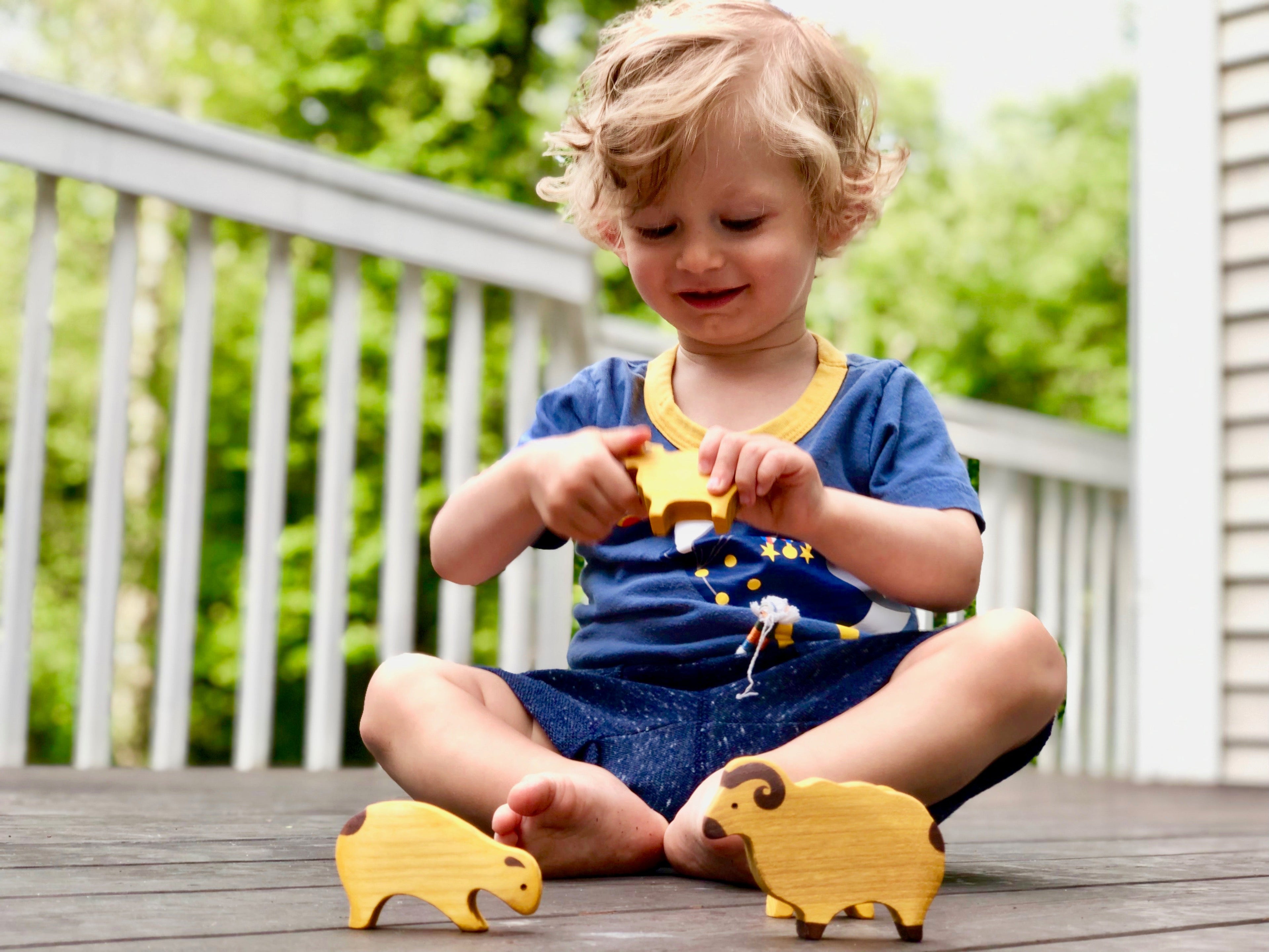 Waldorf Wooden Sheep Set painted- 4 pieces