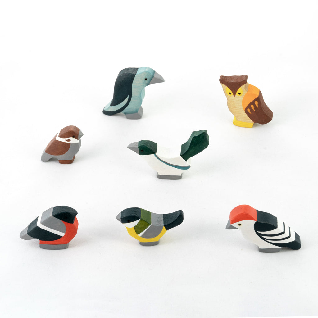 Waldorf Wooden Birds Set painted- 7 pieces