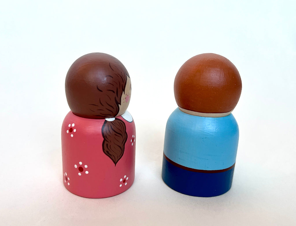Handcrafted Wooden Peg Dolls – Boy and Girl Figurines for Imaginative Play