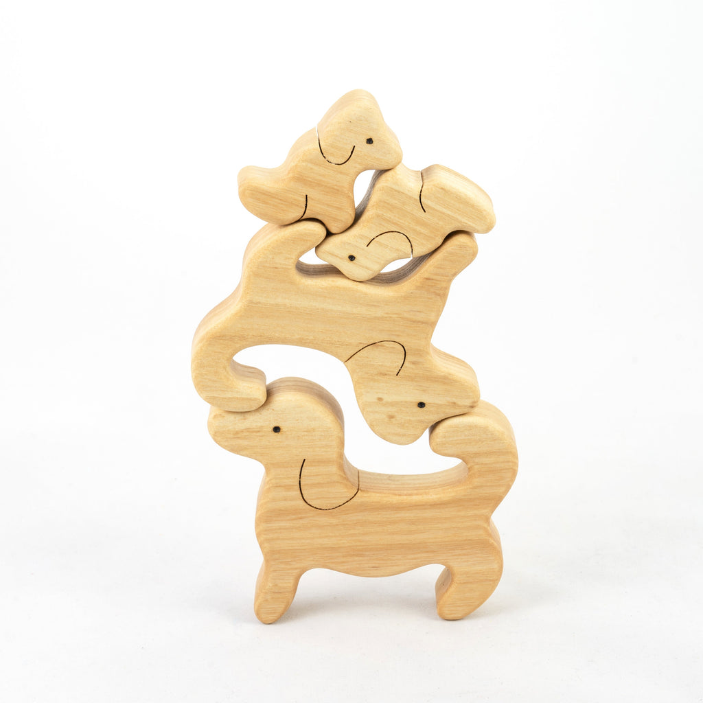 Waldorf Wooden Dogs family of 4 puzzle set
