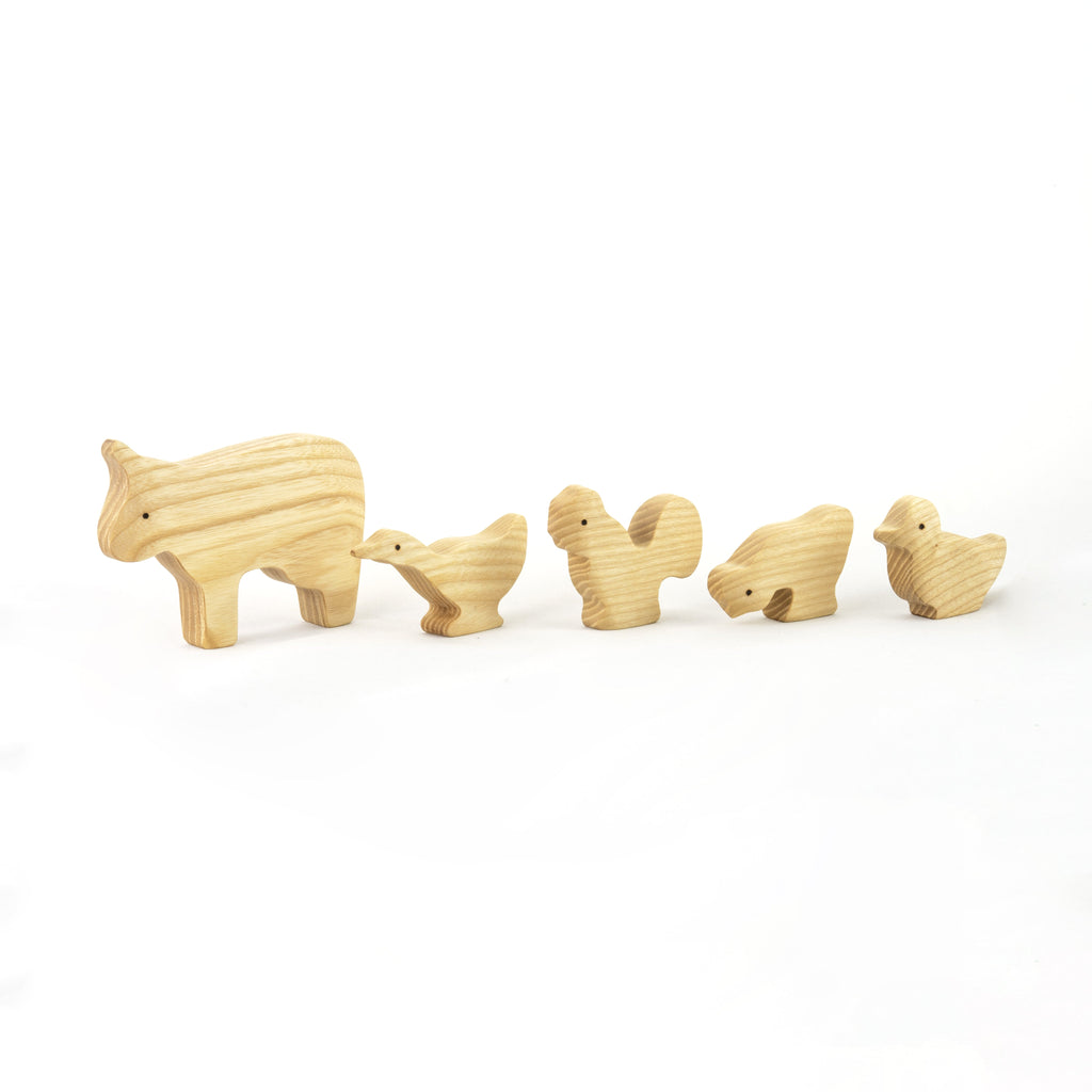Waldorf Wooden Natural Farm Animals Set - 11 pieces