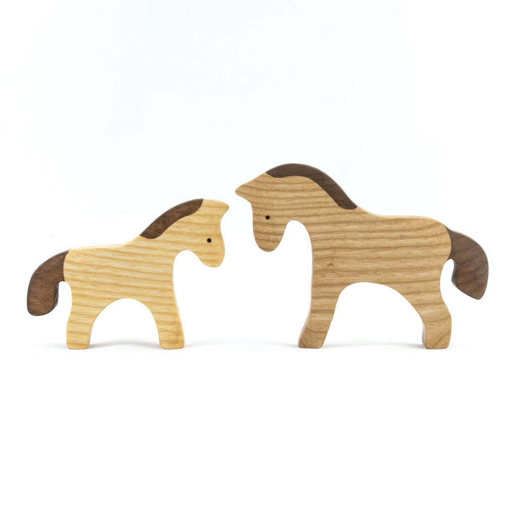 Wooden Horse figurines Set painted- 2 pieces