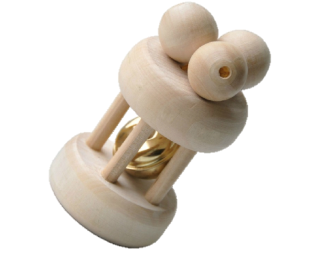 Montessori natural rolling rattle Wood Toy Bell Cylinder, small