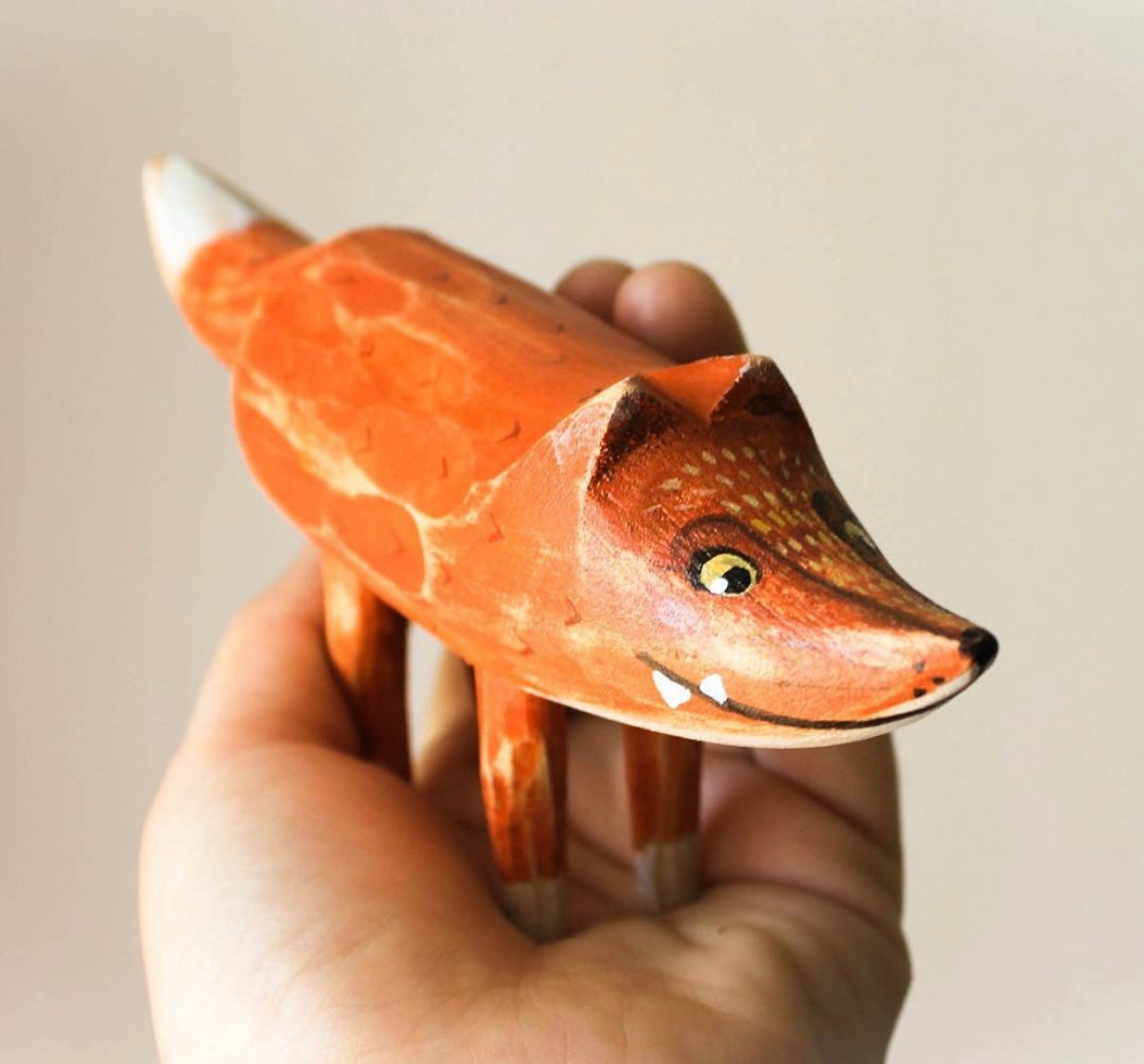 Hand Carved Wooden Fox Toy
