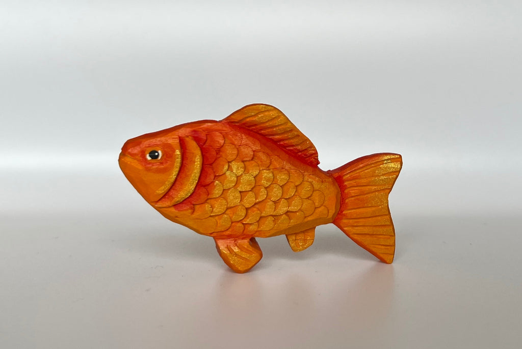 Hand Carved Wooden Goldfish Toy