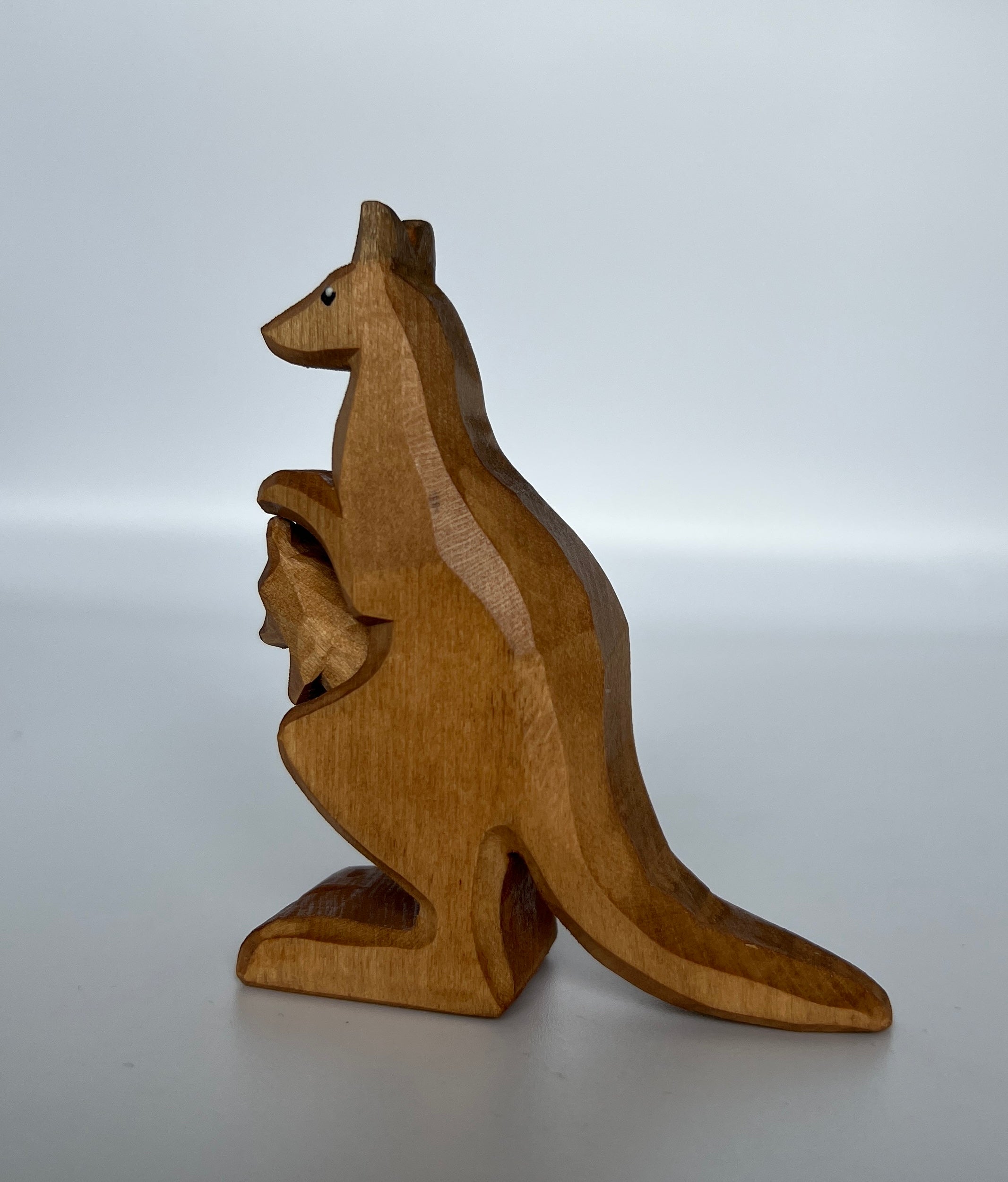 Wooden Kangaroo with Baby