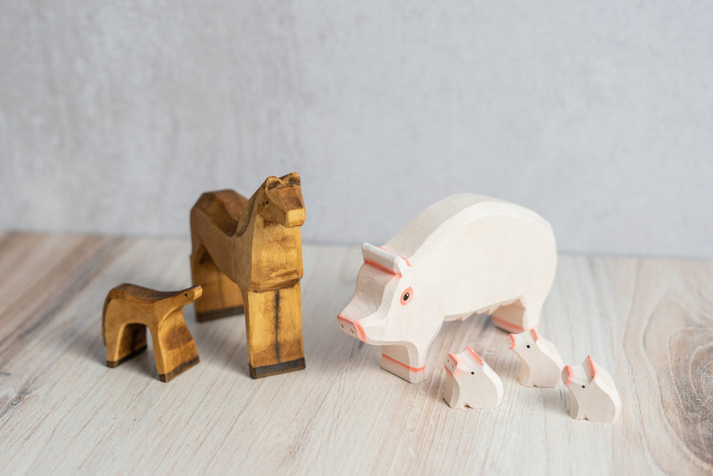 Wood Carved Pig with piglets