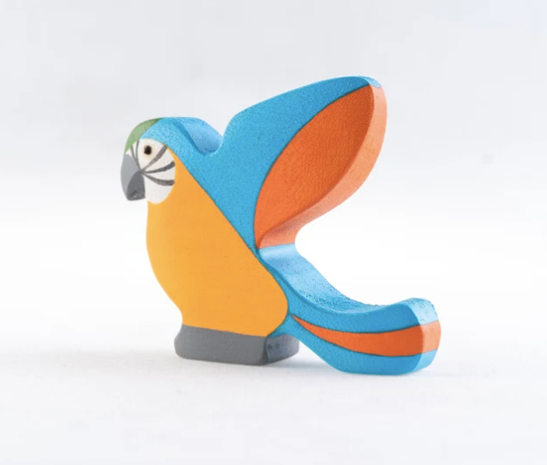 Mikheev Handmade Wooden Blue Parrot Figurine