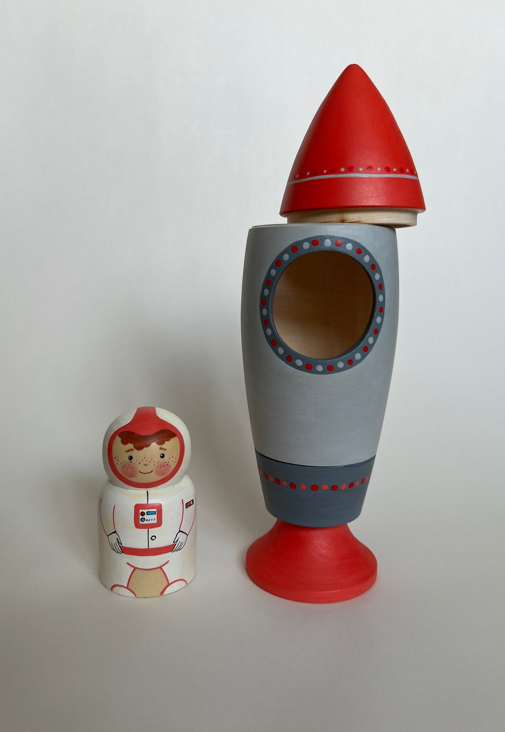 Wooden Rocket Ship Toy with Astronaut