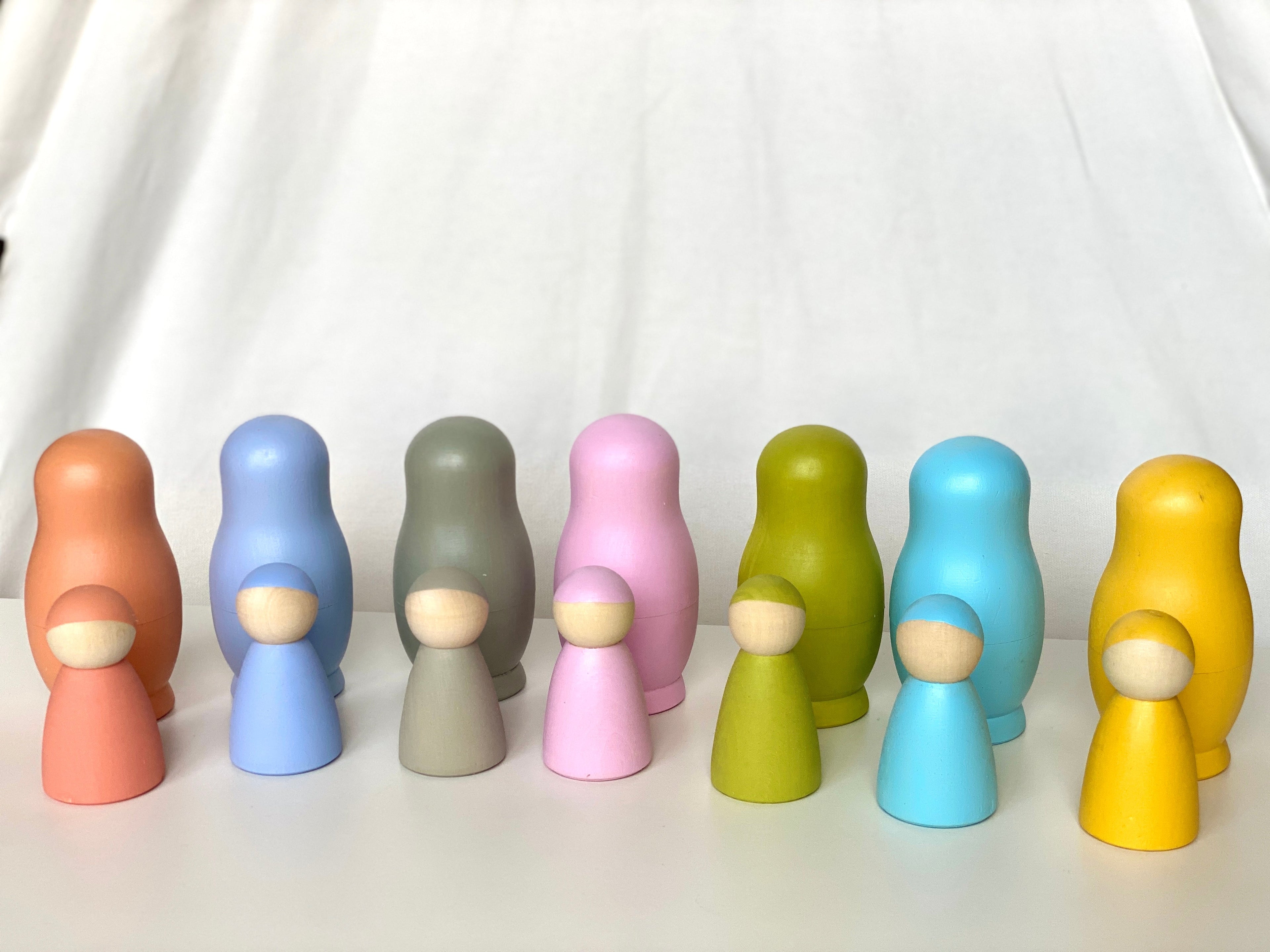 Wooden Nesting Dolls with Pegs Pastel
