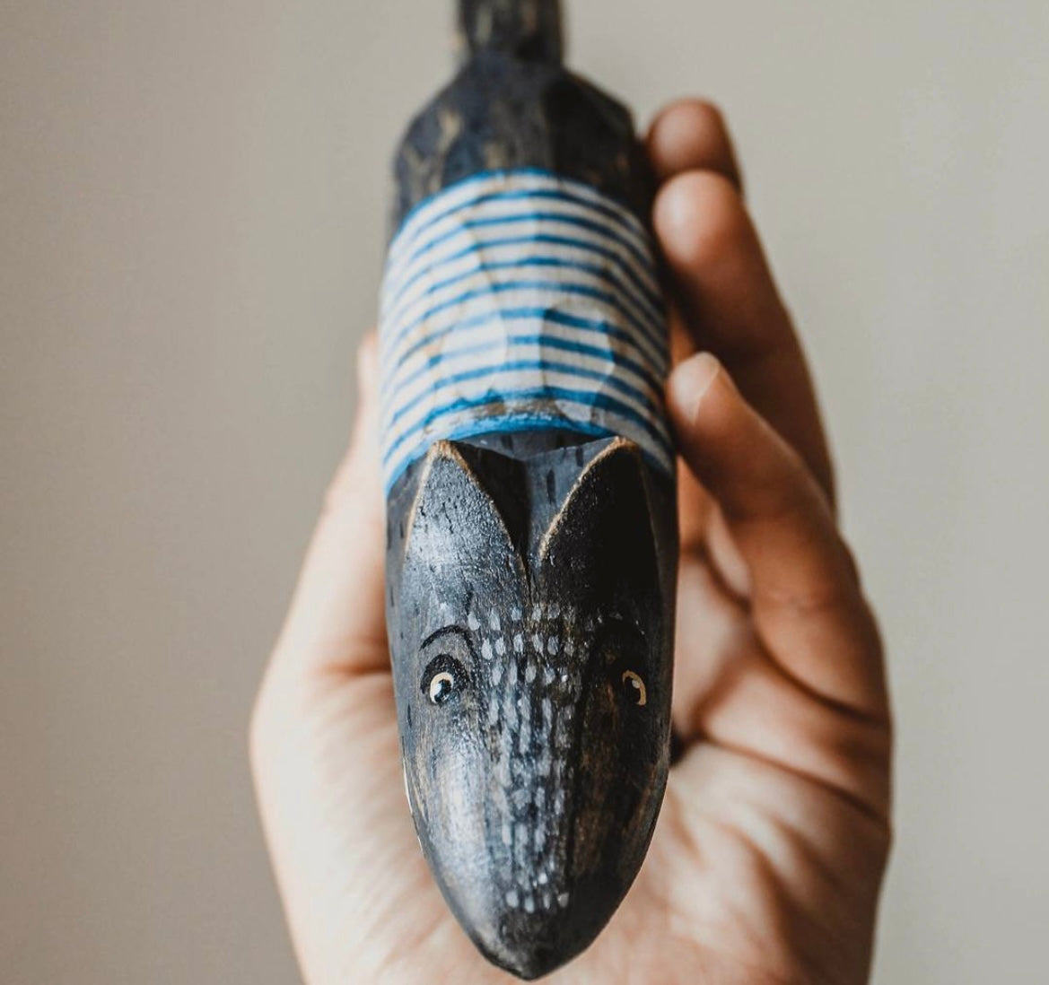 Hand Carved Wooden Wolf Toy