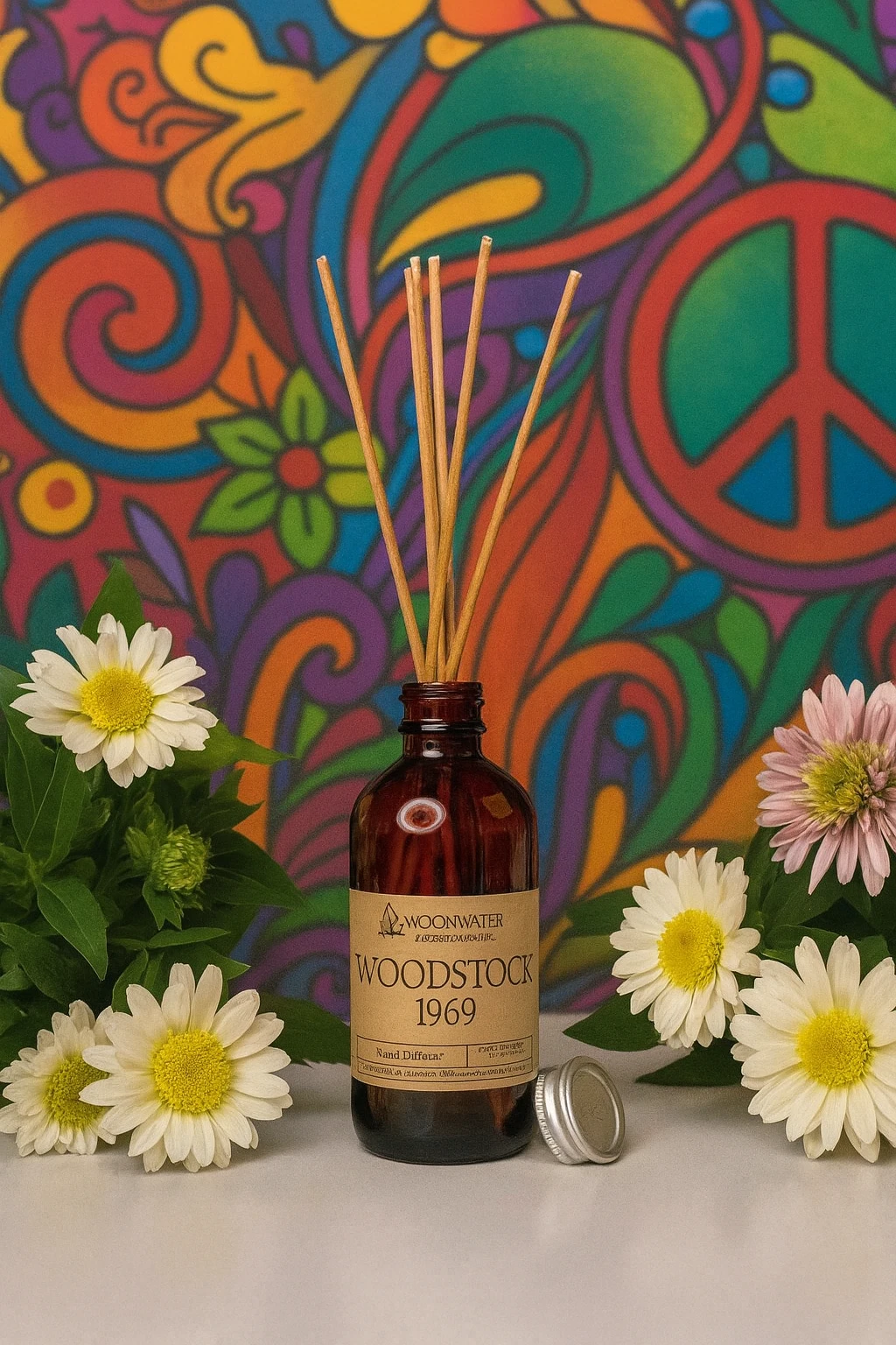 Woodstock 1969 - REED DIFFUSER, Hemp, Grass, Nag Champa & Patchouli - by Moon Water Apothecary!