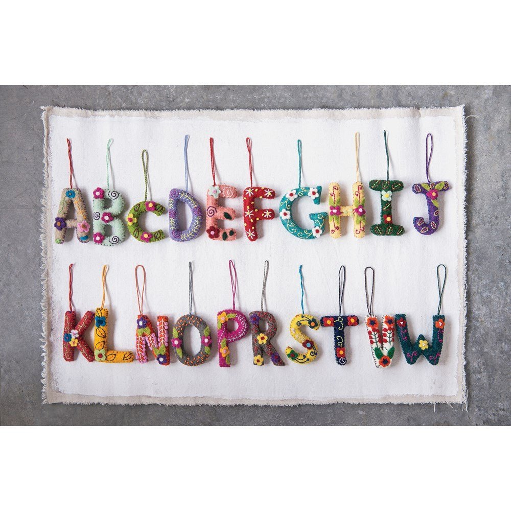Wool Felt Embroidered & Appliqued Alphabet Ornaments Christmas La Vie Bien Wool Felt Embroidered & Appliqued Alphabet Ornaments