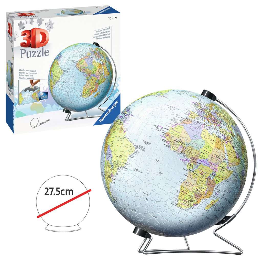 World Globe with Stand 550 Piece 3D Jigsaw Puzzle Ravensburger Jigsaw Puzzle La Vie Bien World Globe with Stand 550 Piece 3D Jigsaw Puzzle Ravensburger