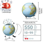 World Globe with Stand 550 Piece 3D Jigsaw Puzzle Ravensburger Jigsaw Puzzle La Vie Bien World Globe with Stand 550 Piece 3D Jigsaw Puzzle Ravensburger