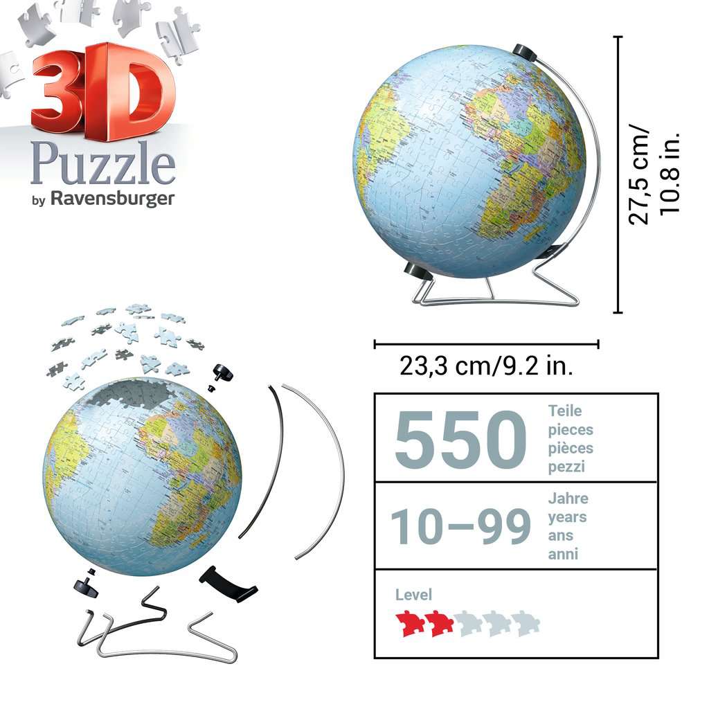 World Globe with Stand 550 Piece 3D Jigsaw Puzzle Ravensburger Jigsaw Puzzle La Vie Bien World Globe with Stand 550 Piece 3D Jigsaw Puzzle Ravensburger