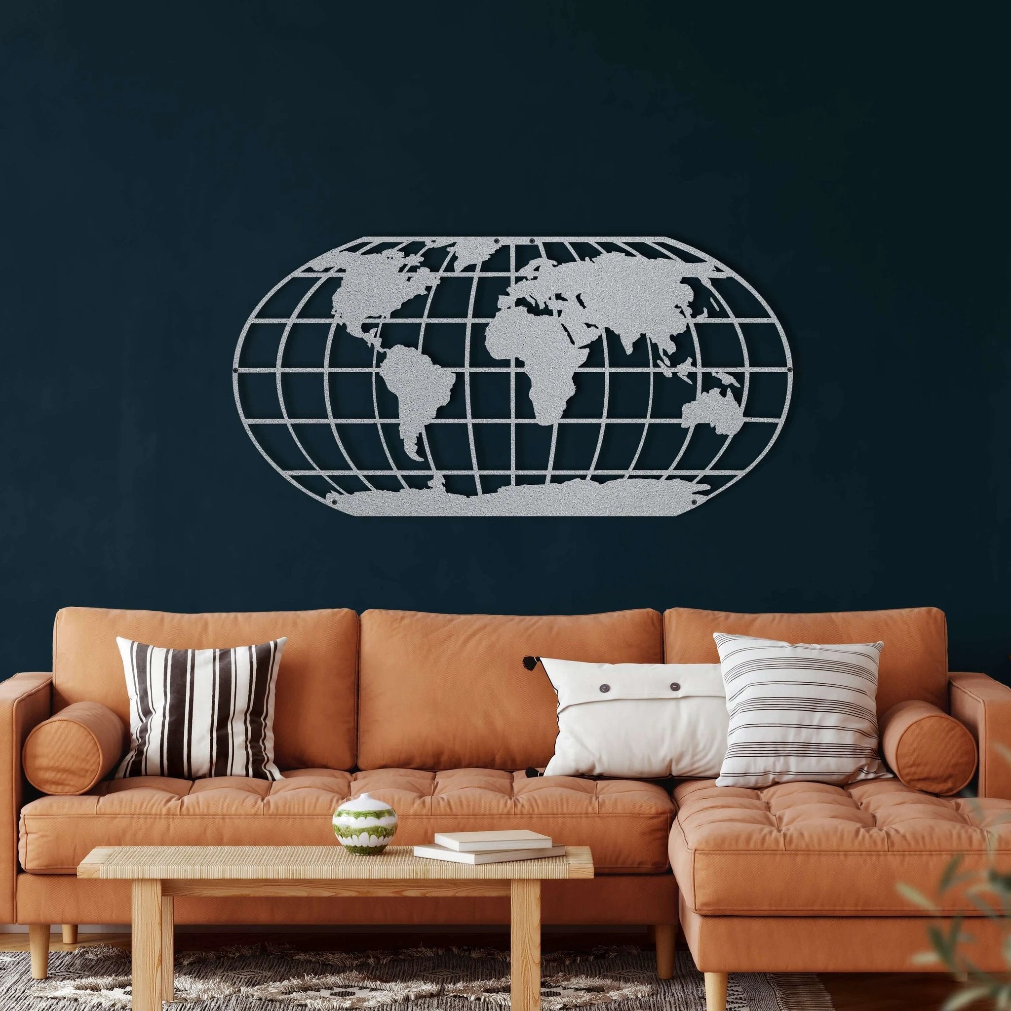 World Map Meridian Metal Wall Art by Dekadron