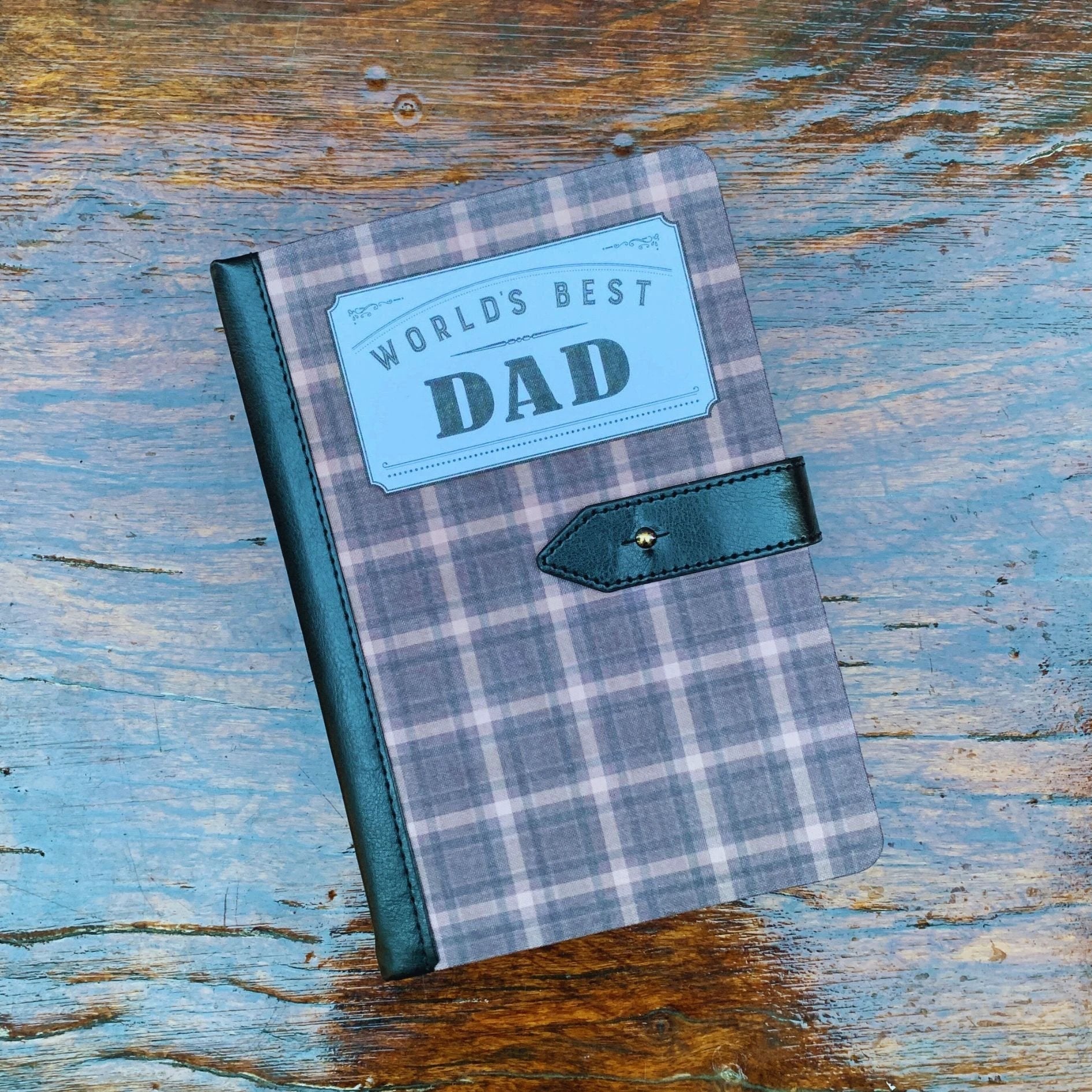 World's Best Dad Strap Journal | Gifts for Him | Plaid Vegan Leather Bound by The Bullish Store
