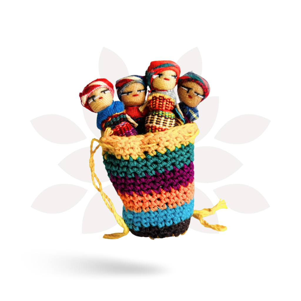 Worry Doll Crochet Pouch with Four Dolls - Guatemala Accessories La Vie Bien Worry Doll Crochet Pouch with Four Dolls - Guatemala