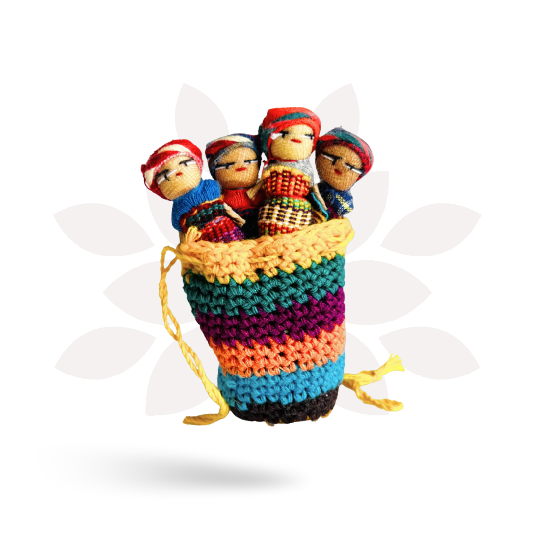 Worry Doll Crochet Pouch with Four Dolls - Guatemala Accessories La Vie Bien Worry Doll Crochet Pouch with Four Dolls - Guatemala