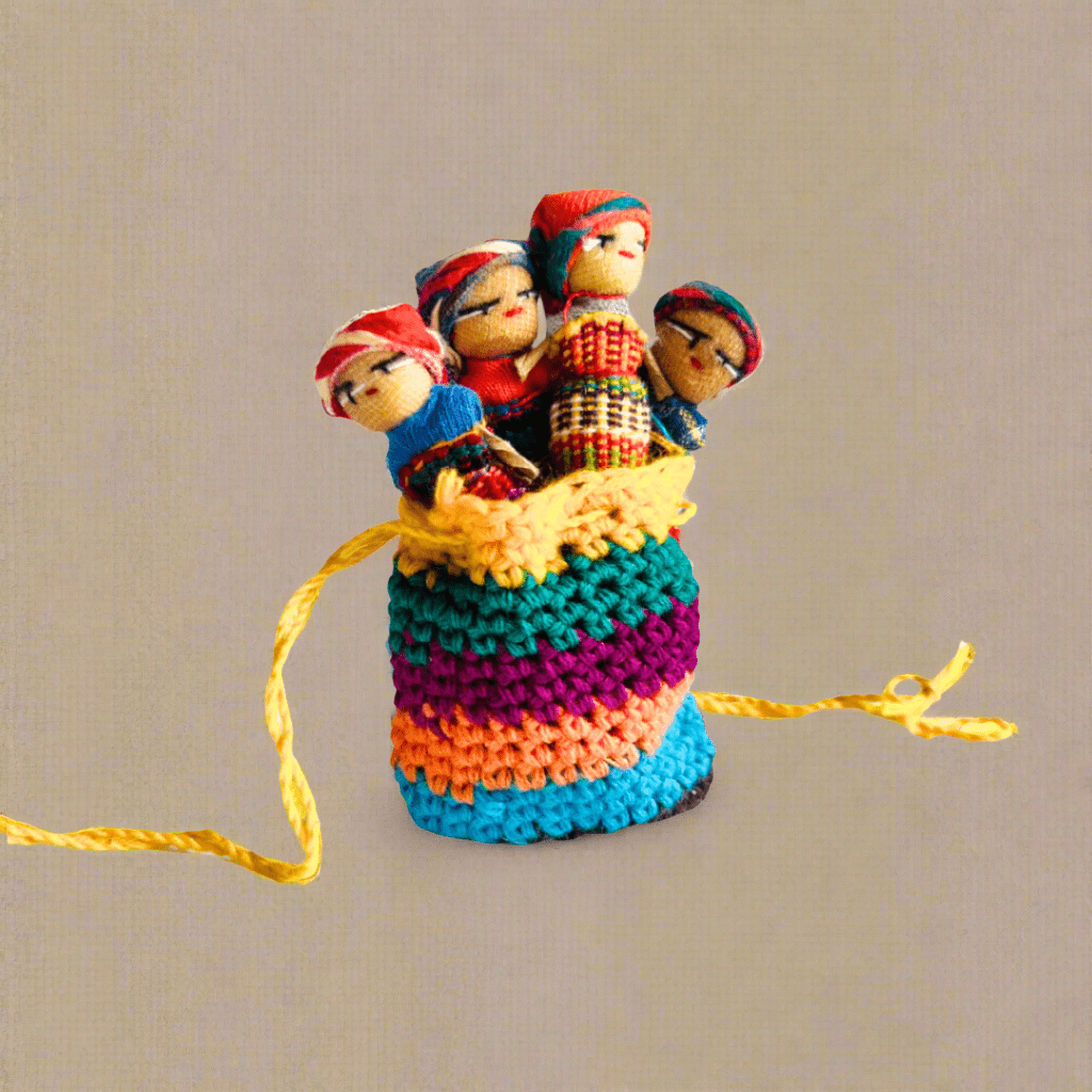 Worry Doll Crochet Pouch with Four Dolls - Guatemala Accessories La Vie Bien Worry Doll Crochet Pouch with Four Dolls - Guatemala