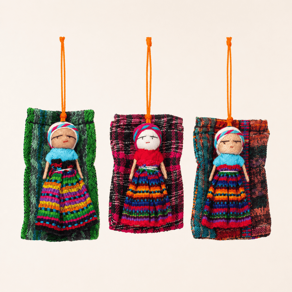 Worry Doll Ornament with Gift Bag + Story - Guatemala Decor La Vie Bien Worry Doll Ornament with Gift Bag + Story - Guatemala