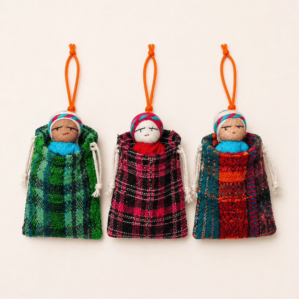 Worry Doll Ornament with Gift Bag + Story - Guatemala Decor La Vie Bien Worry Doll Ornament with Gift Bag + Story - Guatemala