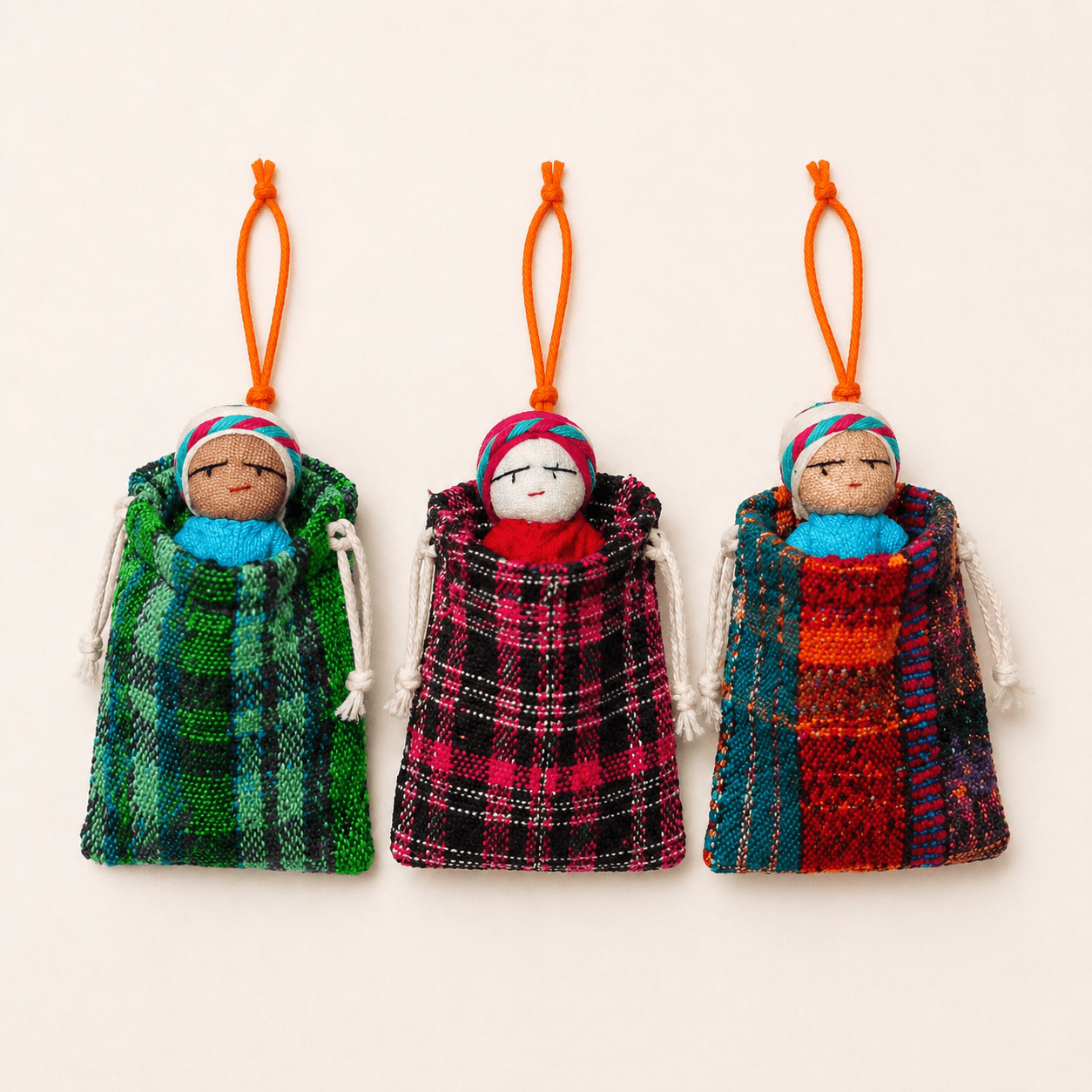 Worry Doll Ornament with Gift Bag + Story - Guatemala Decor La Vie Bien Worry Doll Ornament with Gift Bag + Story - Guatemala