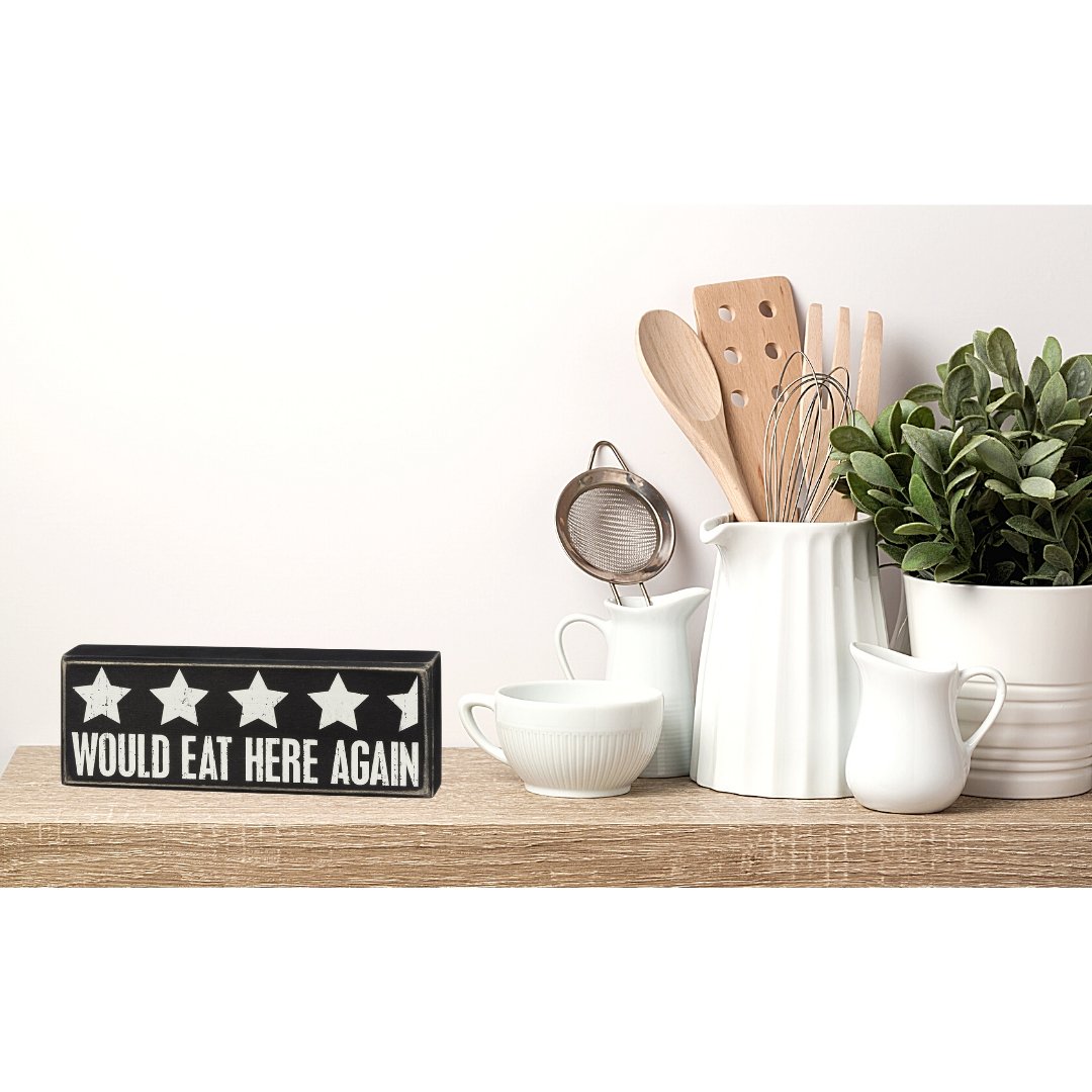 Would Eat Here Again 4.5 Stars Wooden Box Sign | 9" x 3.25" Decor La Vie Bien Would Eat Here Again 4.5 Stars Wooden Box Sign | 9" x 3.25"