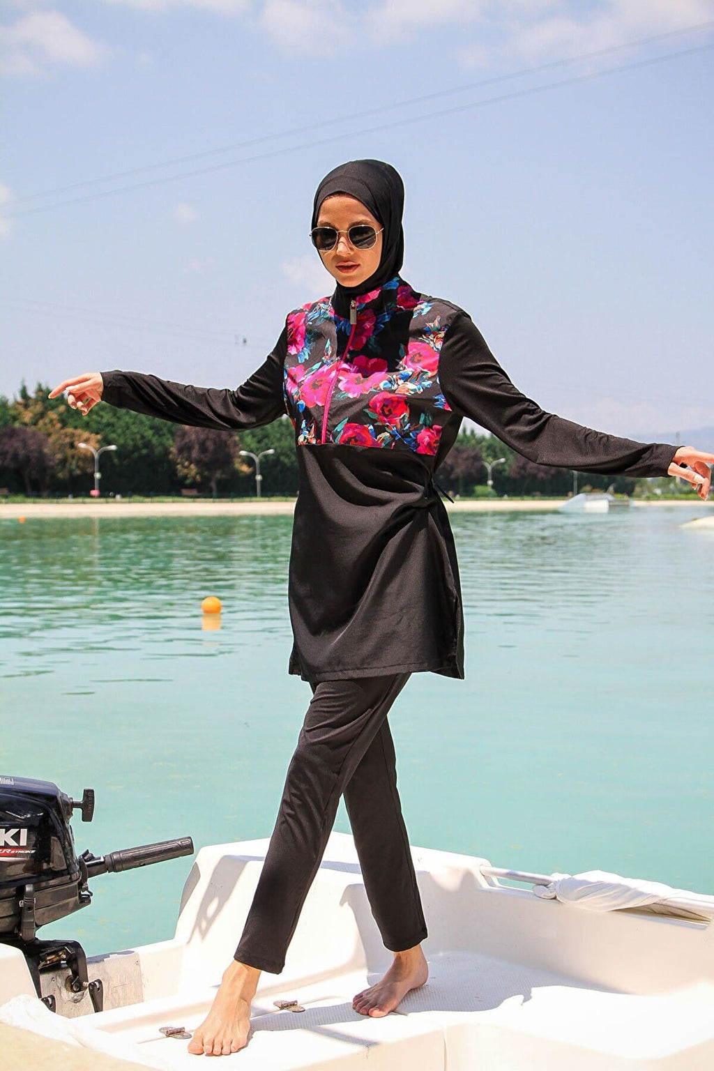 Woven Black Burkini Modest Swimwear M2268 Covered Burkini Swimwear La Vie Bien Woven Black Burkini Modest Swimwear M2268