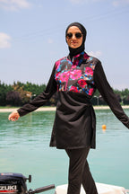 Woven Black Burkini Modest Swimwear M2268 Covered Burkini Swimwear La Vie Bien Woven Black Burkini Modest Swimwear M2268