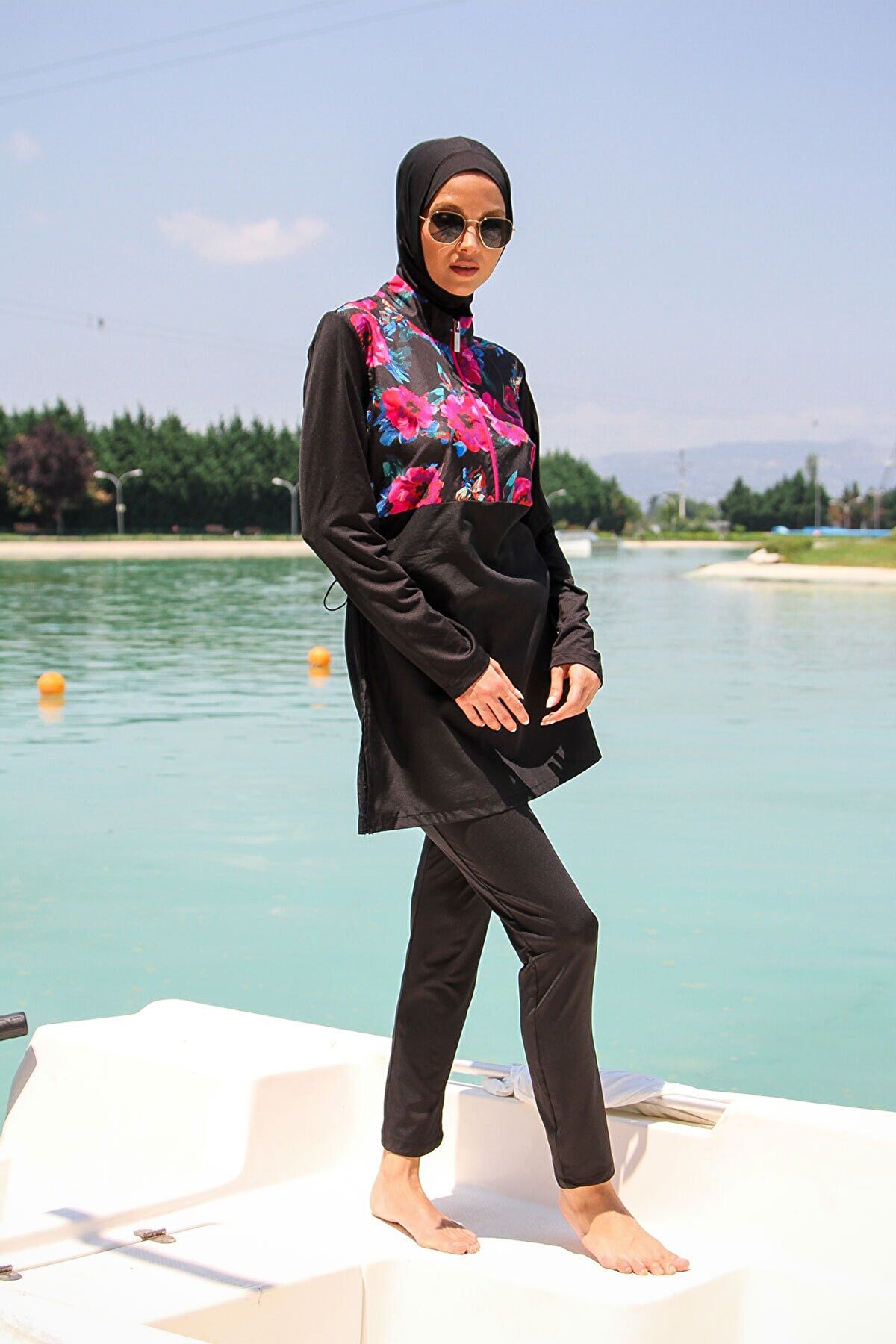 Woven Black Burkini Modest Swimwear M2268 Covered Burkini Swimwear La Vie Bien Woven Black Burkini Modest Swimwear M2268