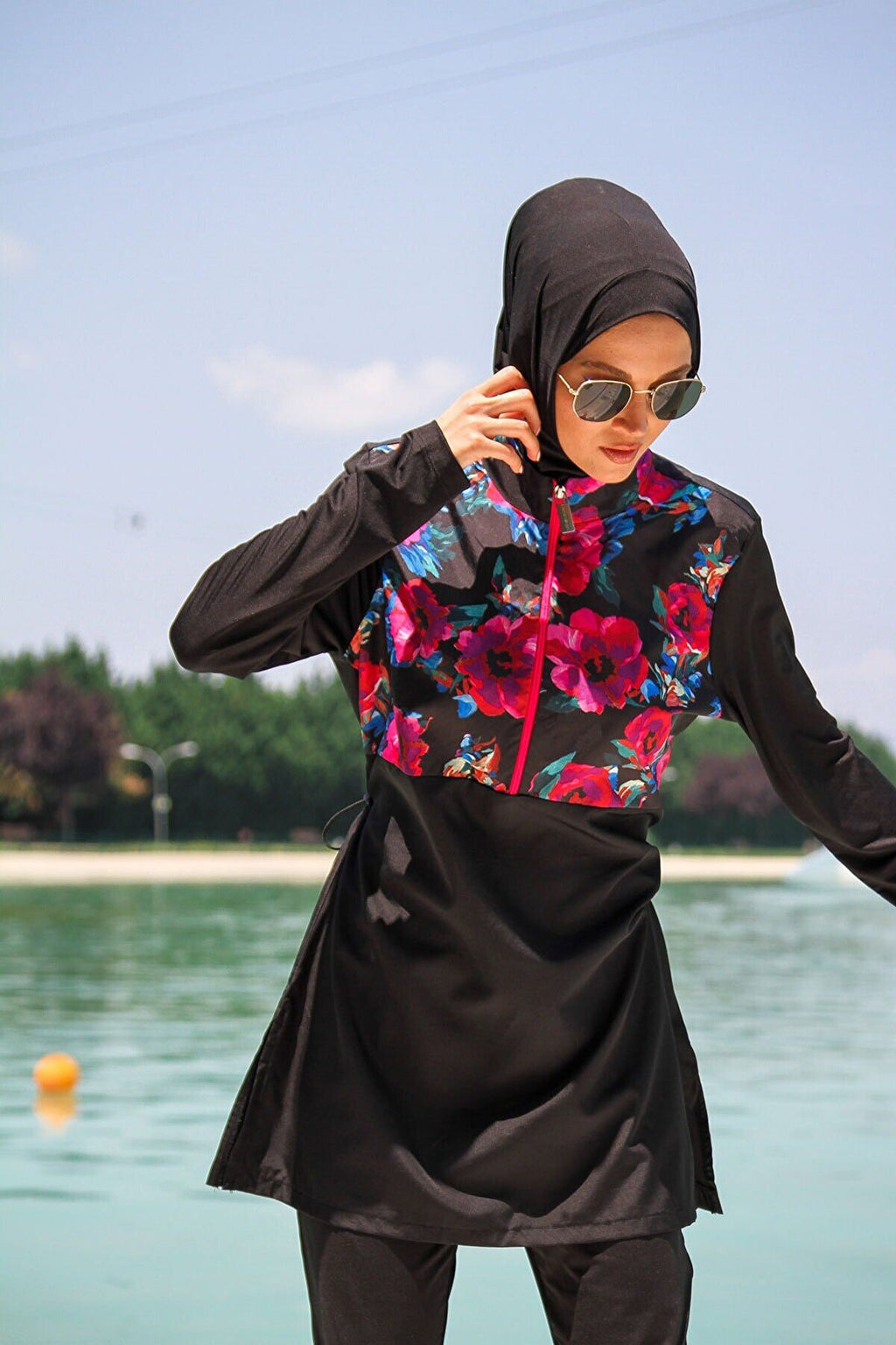 Woven Black Burkini Modest Swimwear M2268 Covered Burkini Swimwear La Vie Bien Woven Black Burkini Modest Swimwear M2268