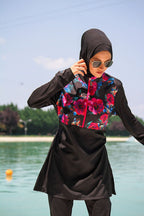 Woven Black Burkini Modest Swimwear M2268 Covered Burkini Swimwear La Vie Bien Woven Black Burkini Modest Swimwear M2268