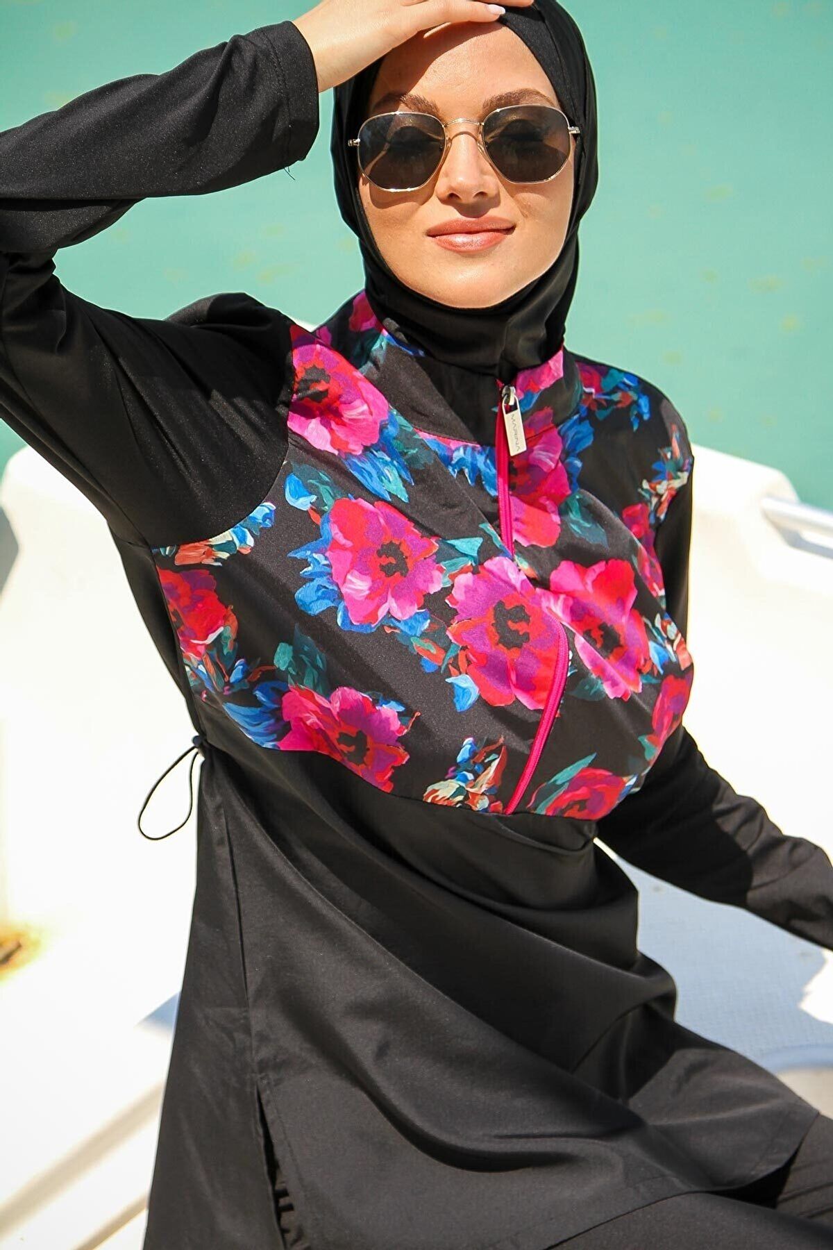 Woven Black Burkini Modest Swimwear M2268 Covered Burkini Swimwear La Vie Bien Woven Black Burkini Modest Swimwear M2268