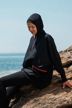 Woven Black Burkini Modest Swimwear M2275 Covered Burkini Swimwear La Vie Bien Woven Black Burkini Modest Swimwear M2275