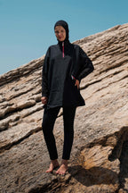 Woven Black Burkini Modest Swimwear M2275 Covered Burkini Swimwear La Vie Bien Woven Black Burkini Modest Swimwear M2275