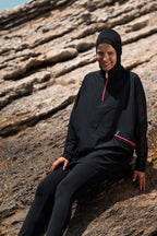 Woven Black Burkini Modest Swimwear M2275 Covered Burkini Swimwear La Vie Bien Woven Black Burkini Modest Swimwear M2275