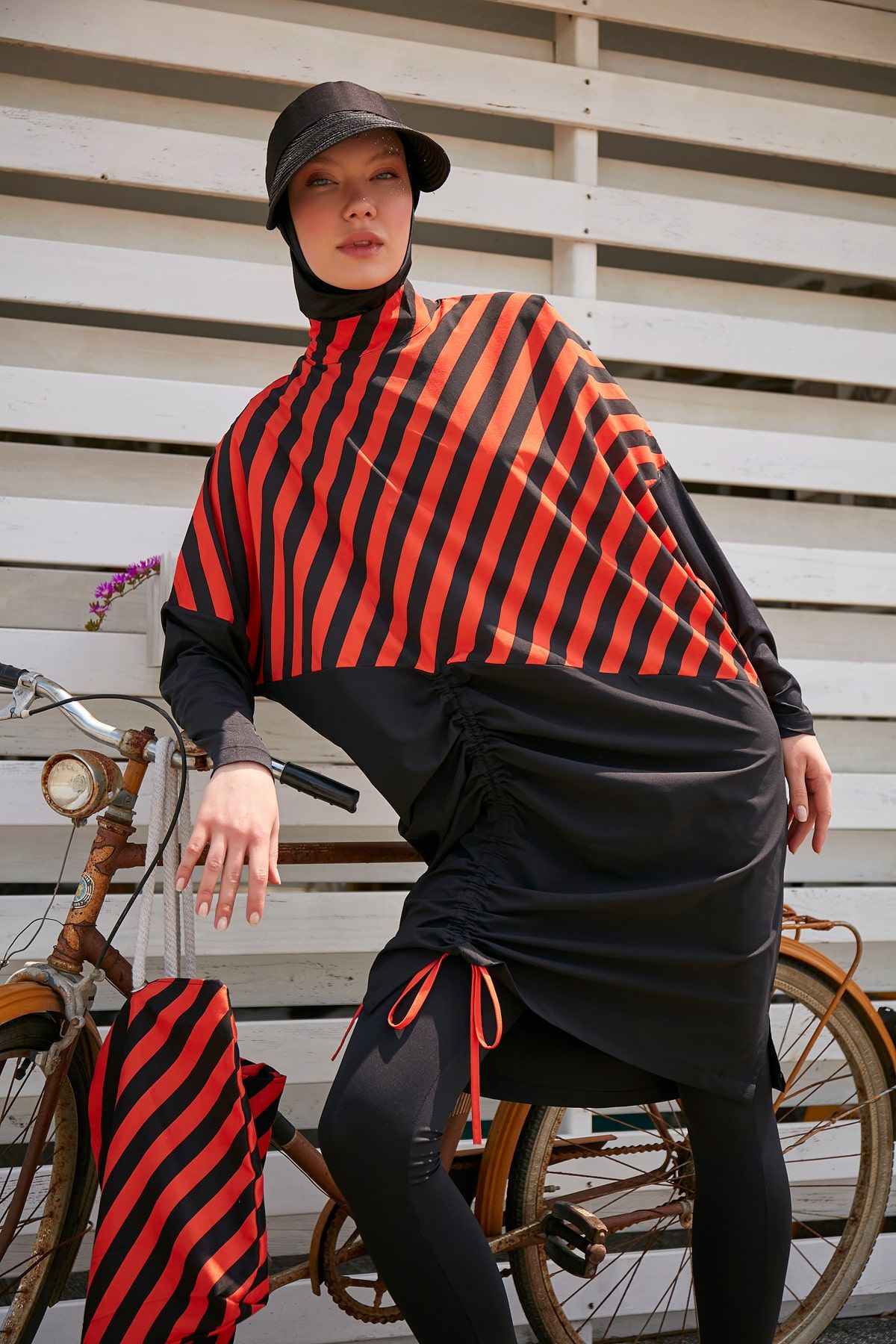 Woven Black Burkini Modest Swimwear M2307 Covered Burkini Swimwear La Vie Bien Woven Black Burkini Modest Swimwear M2307