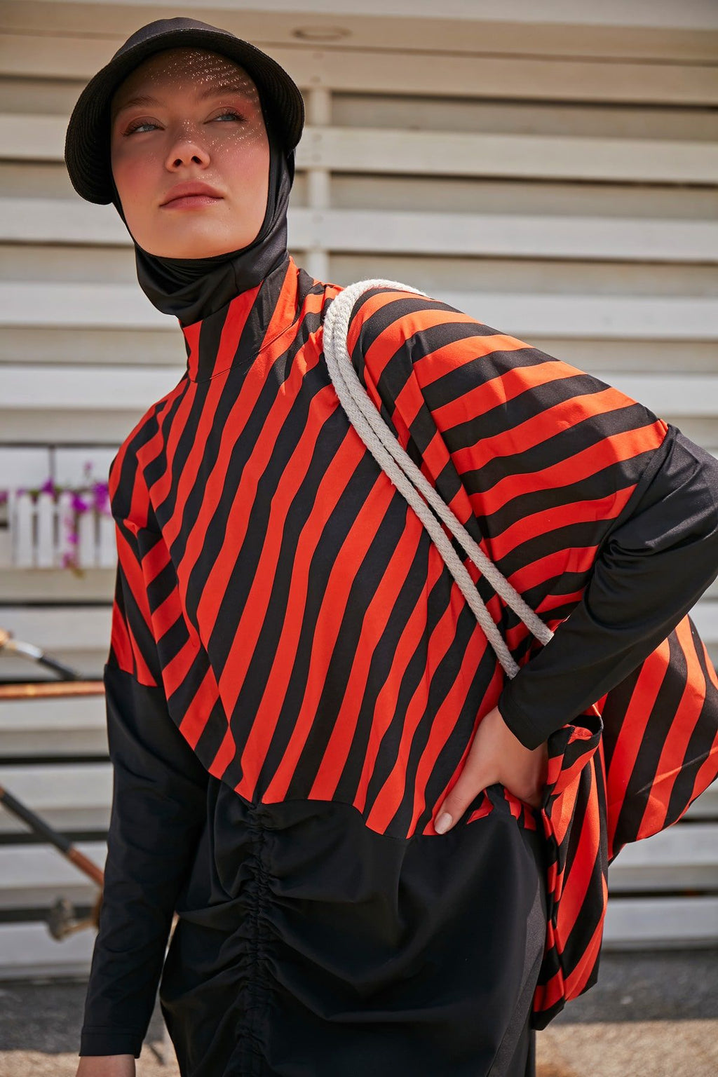 Woven Black Burkini Modest Swimwear M2307 Covered Burkini Swimwear La Vie Bien Woven Black Burkini Modest Swimwear M2307