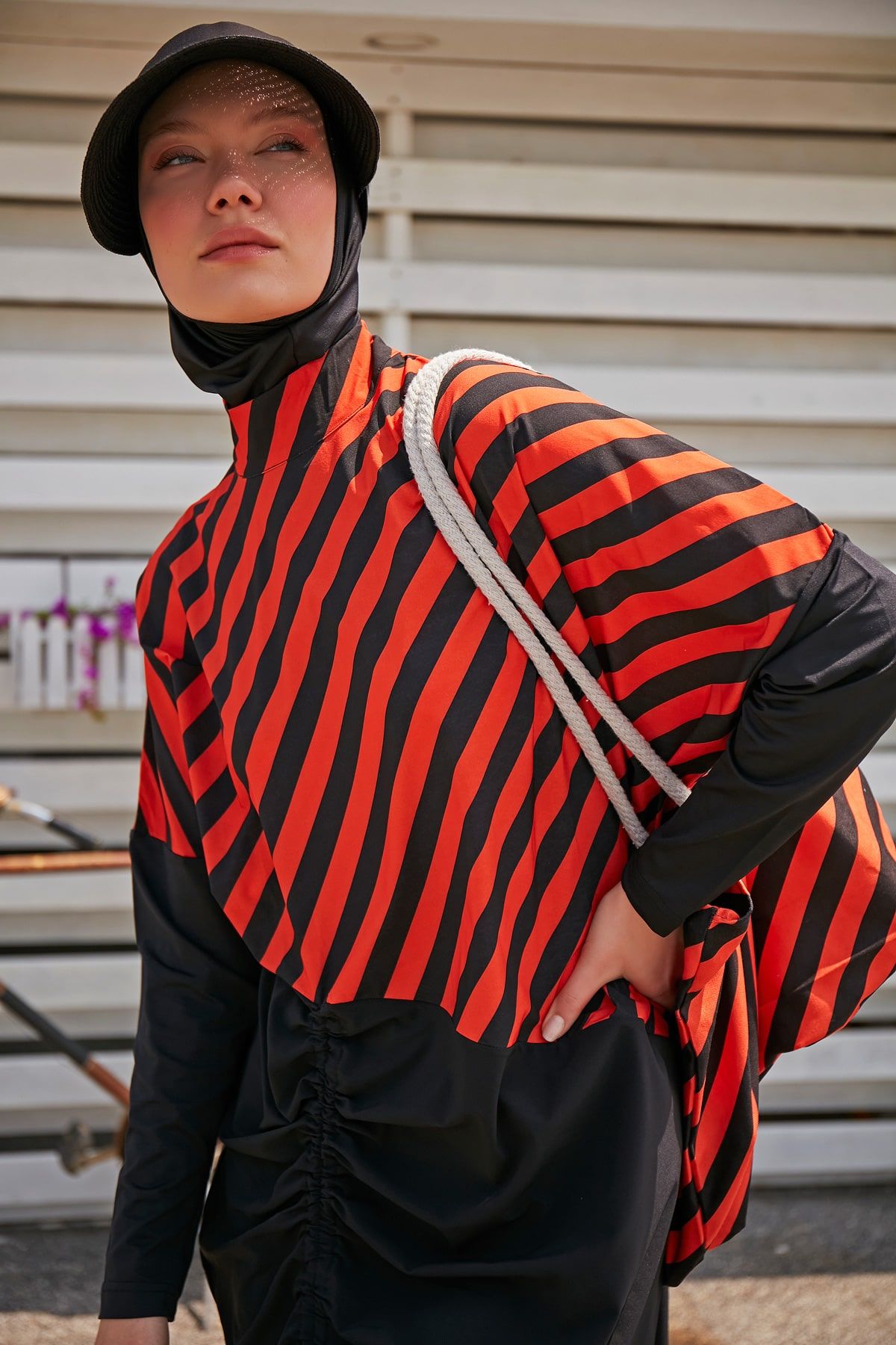 Woven Black Burkini Modest Swimwear M2307 Covered Burkini Swimwear La Vie Bien Woven Black Burkini Modest Swimwear M2307