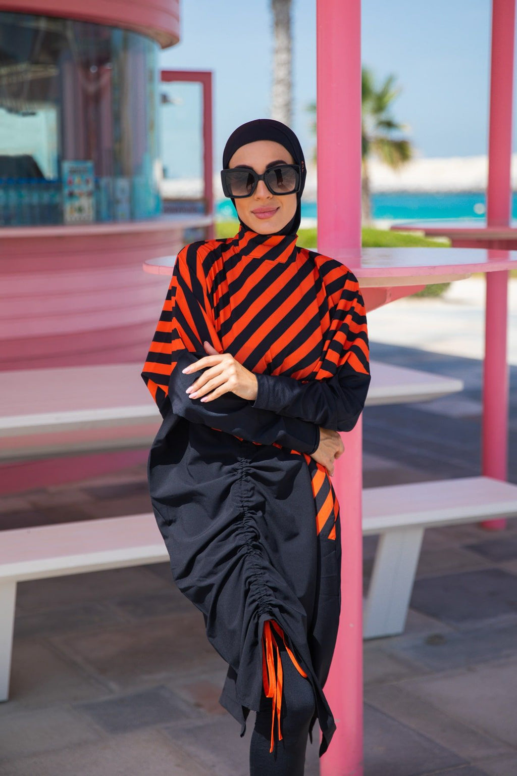 Woven Black Burkini Modest Swimwear M2307 Covered Burkini Swimwear La Vie Bien Woven Black Burkini Modest Swimwear M2307