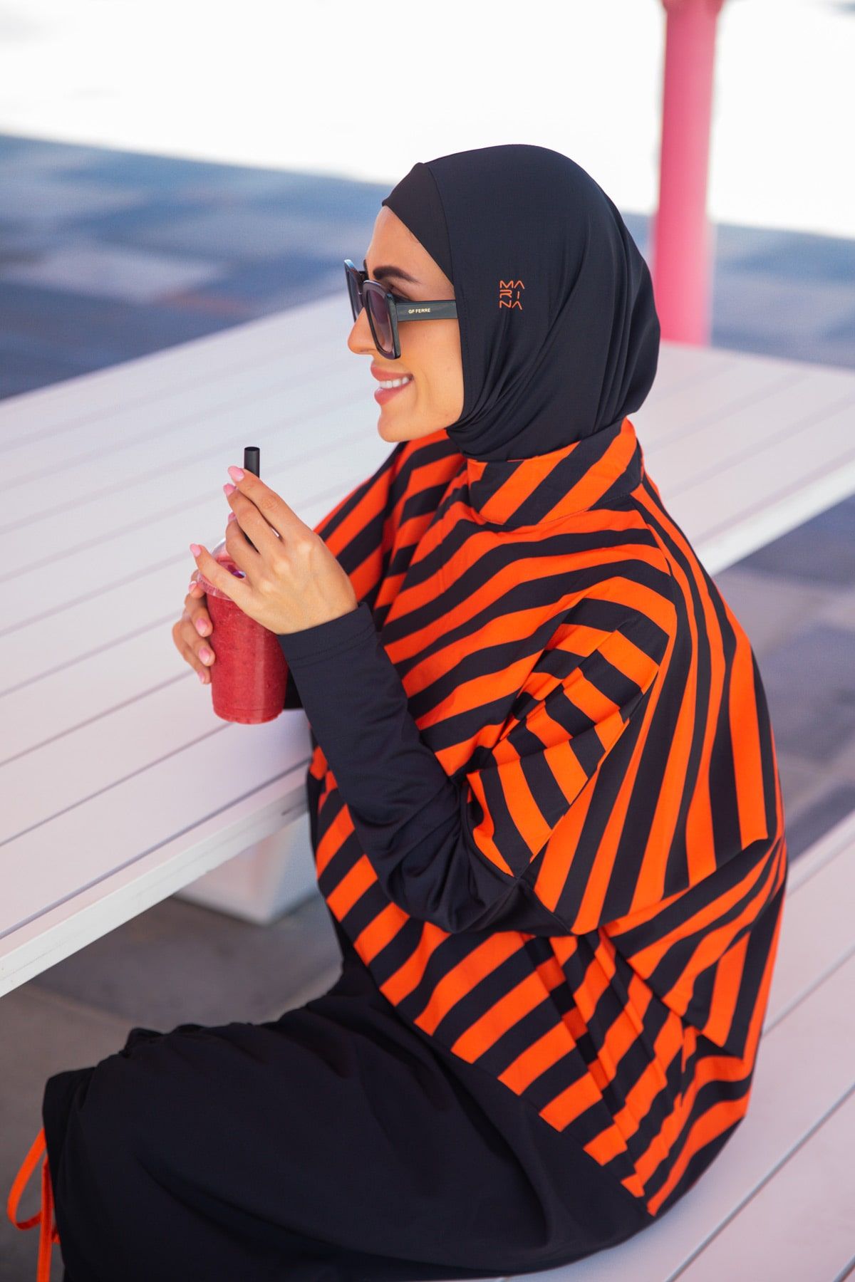 Woven Black Burkini Modest Swimwear M2307 Covered Burkini Swimwear La Vie Bien Woven Black Burkini Modest Swimwear M2307