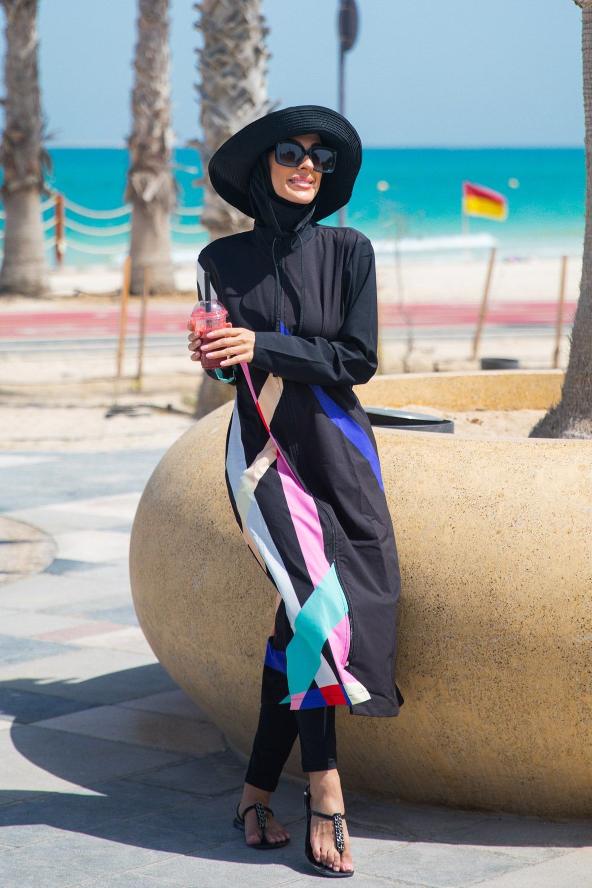 Woven Black Burkini Modest Swimwear M2310 Covered Burkini Swimwear La Vie Bien Woven Black Burkini Modest Swimwear M2310