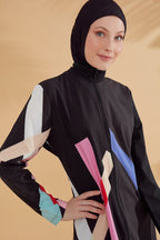 Woven Black Burkini Modest Swimwear M2310 Covered Burkini Swimwear La Vie Bien Woven Black Burkini Modest Swimwear M2310