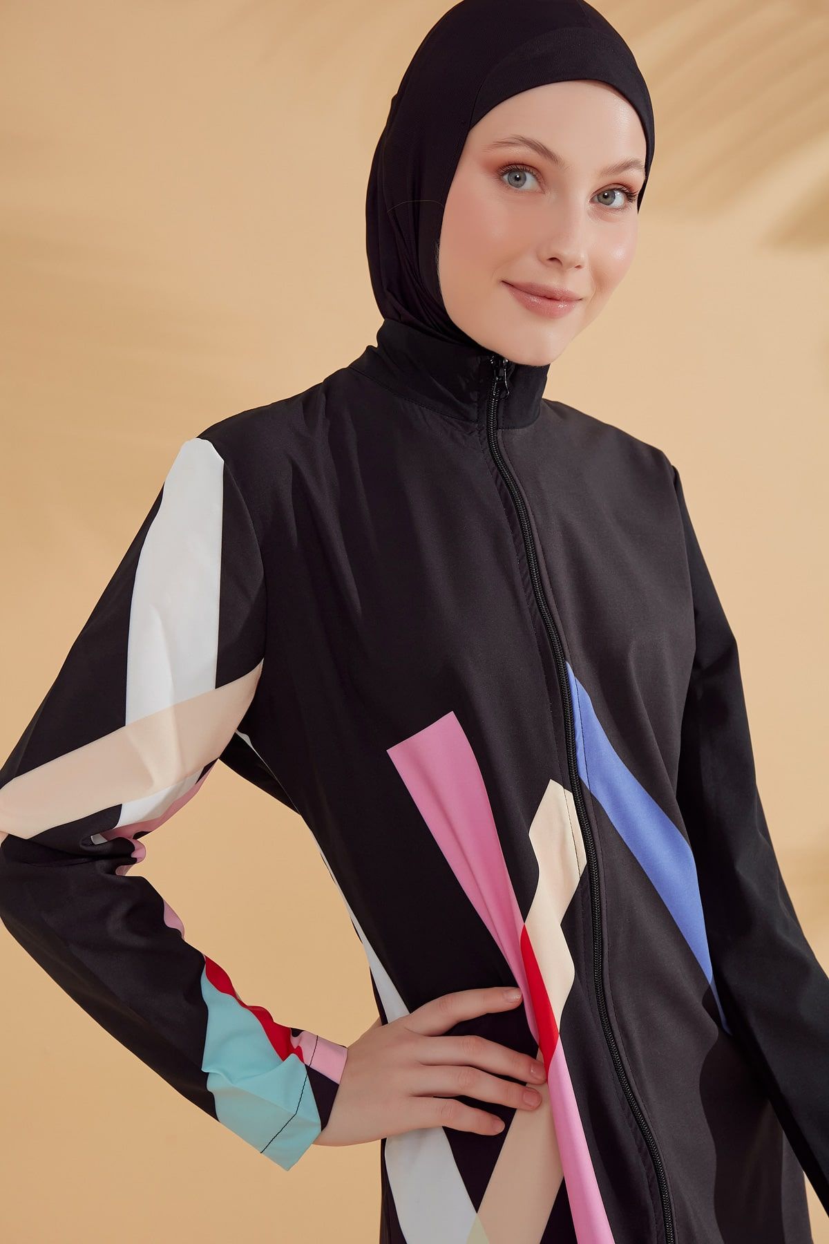 Woven Black Burkini Modest Swimwear M2310 Covered Burkini Swimwear La Vie Bien Woven Black Burkini Modest Swimwear M2310