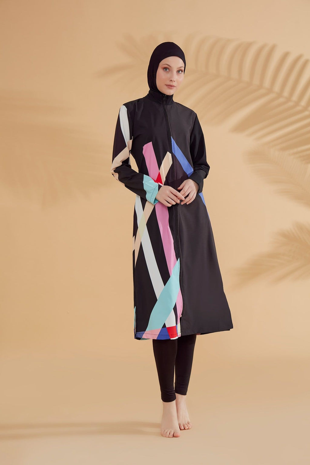 Woven Black Burkini Modest Swimwear M2310 Covered Burkini Swimwear La Vie Bien Woven Black Burkini Modest Swimwear M2310