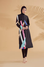 Woven Black Burkini Modest Swimwear M2310 Covered Burkini Swimwear La Vie Bien Woven Black Burkini Modest Swimwear M2310